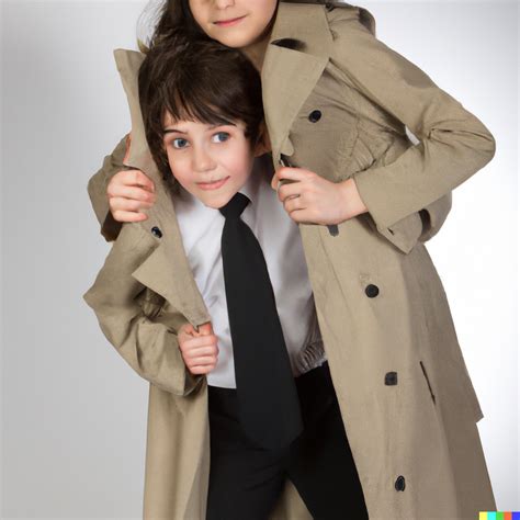 2 kids in a trenchcoat.